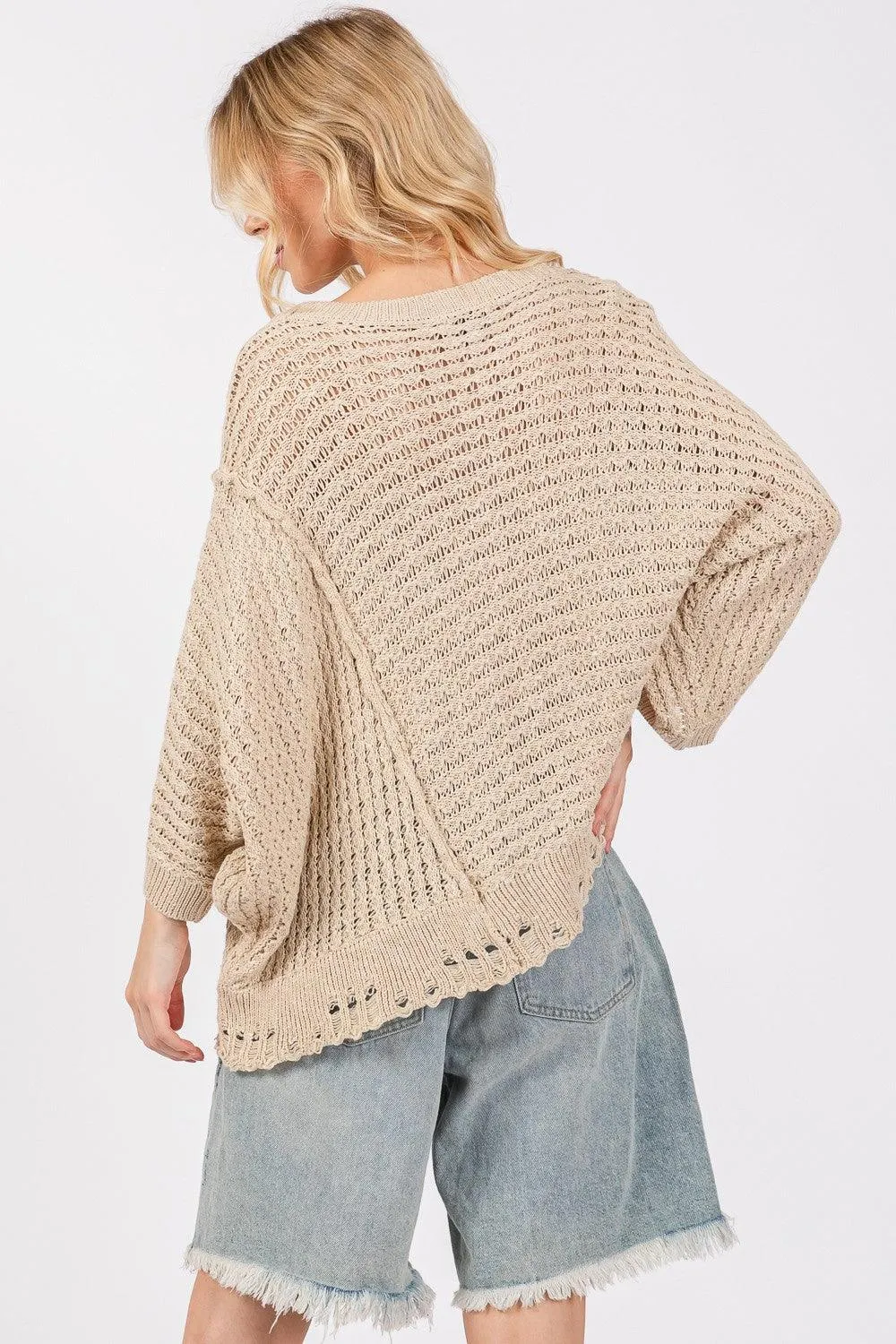 SAGE   FIG Sweater USA Stock Distressed Asymmetrical Open Stitch Knitwear