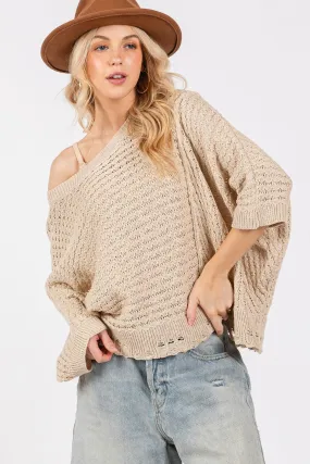 SAGE   FIG Sweater USA Stock Distressed Asymmetrical Open Stitch Knitwear