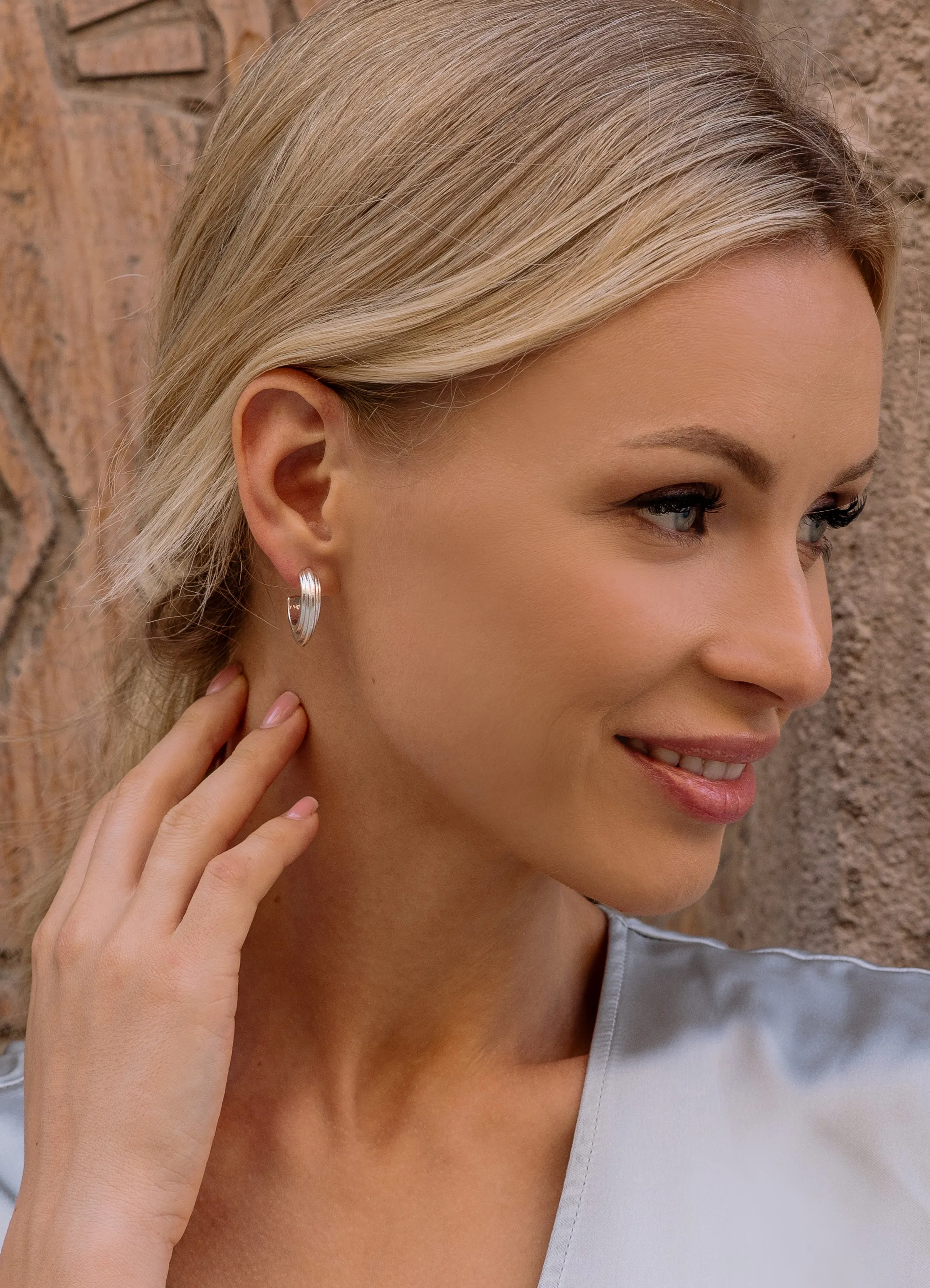 Silver Oval Chunky Hoop Earrings