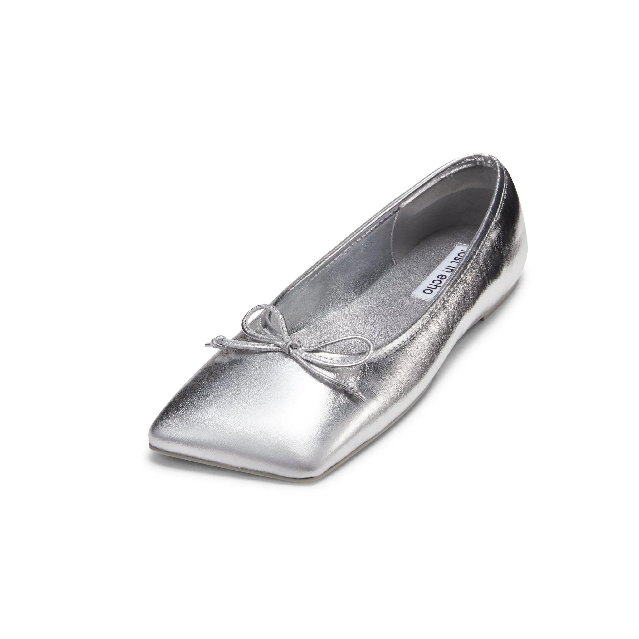 Silver Square Toe Bow Ballet Shoes