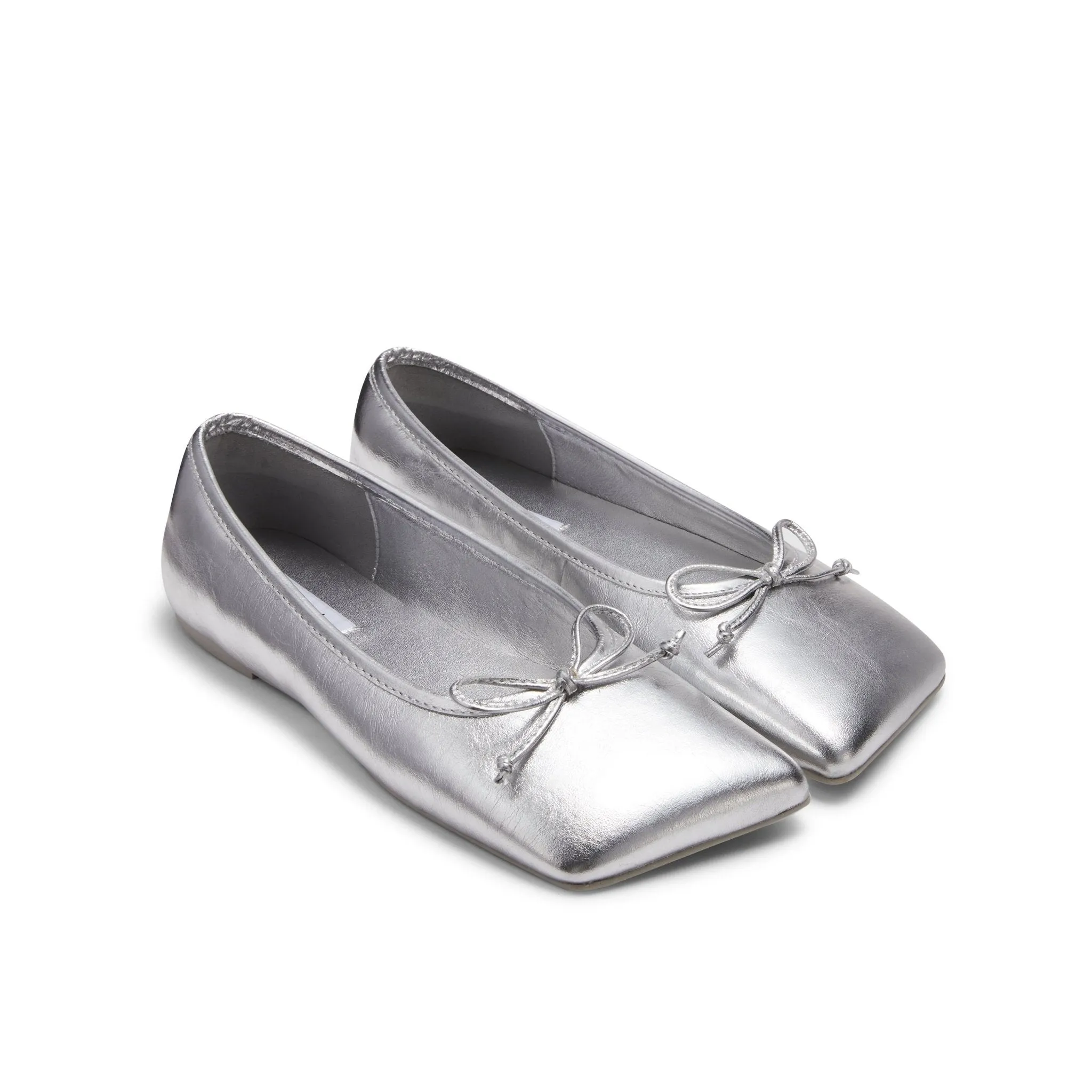 Silver Square Toe Bow Ballet Shoes