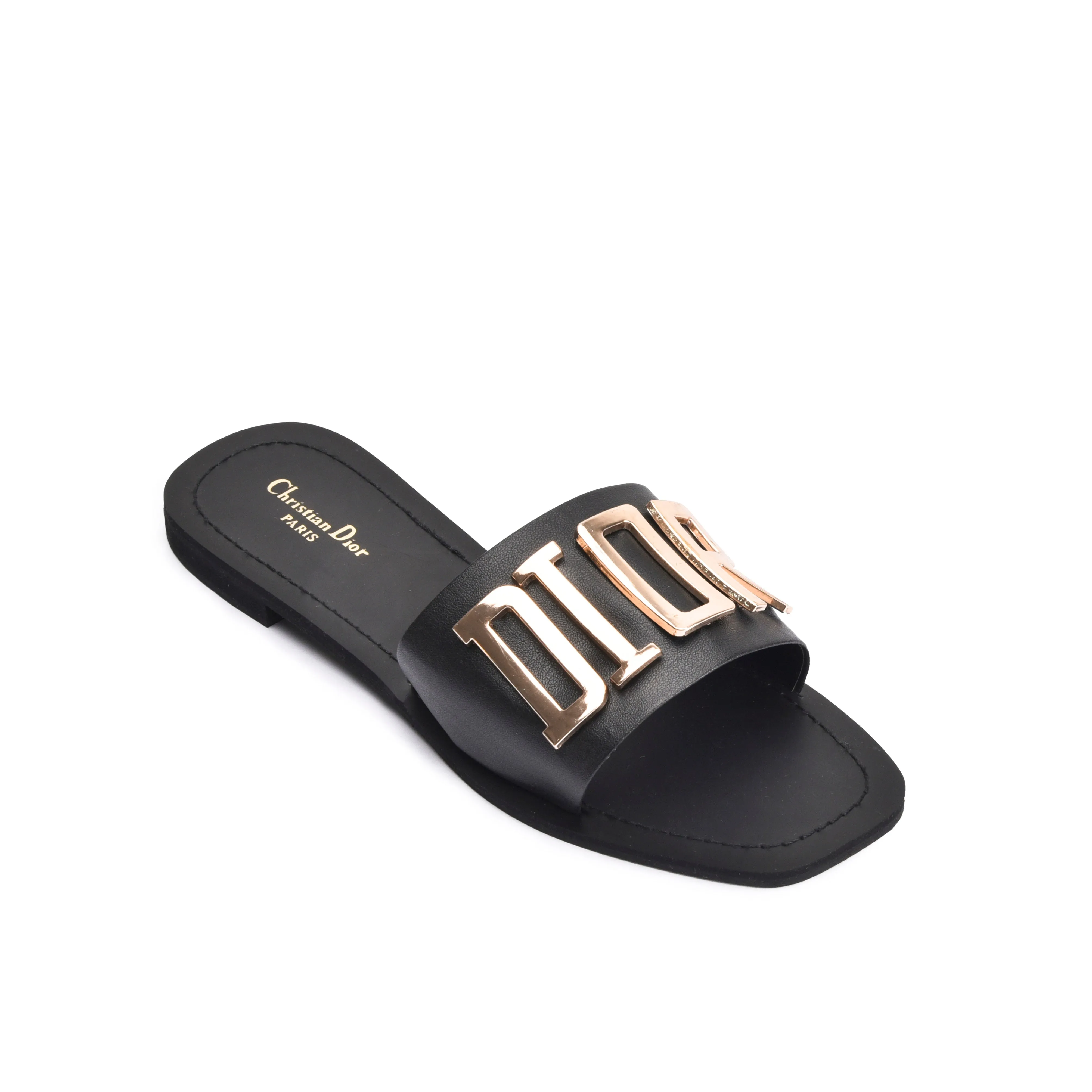 Sleek Black Flats with Gold Accents | 504K-C