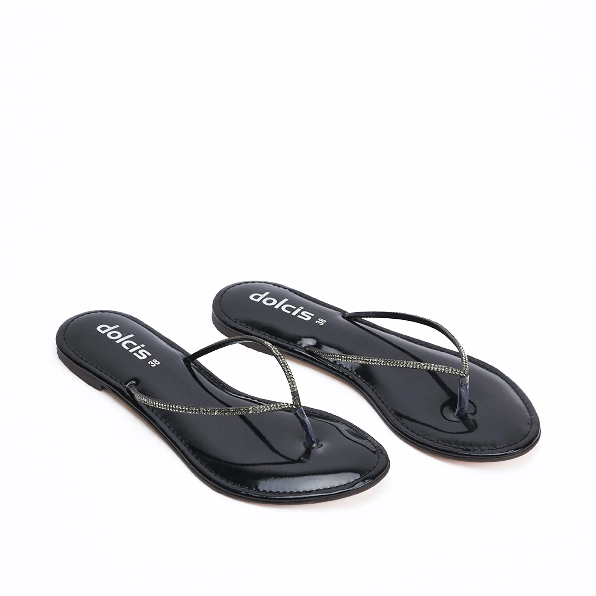 Sleek Black Patent Leather Flip Flops | 717R-C