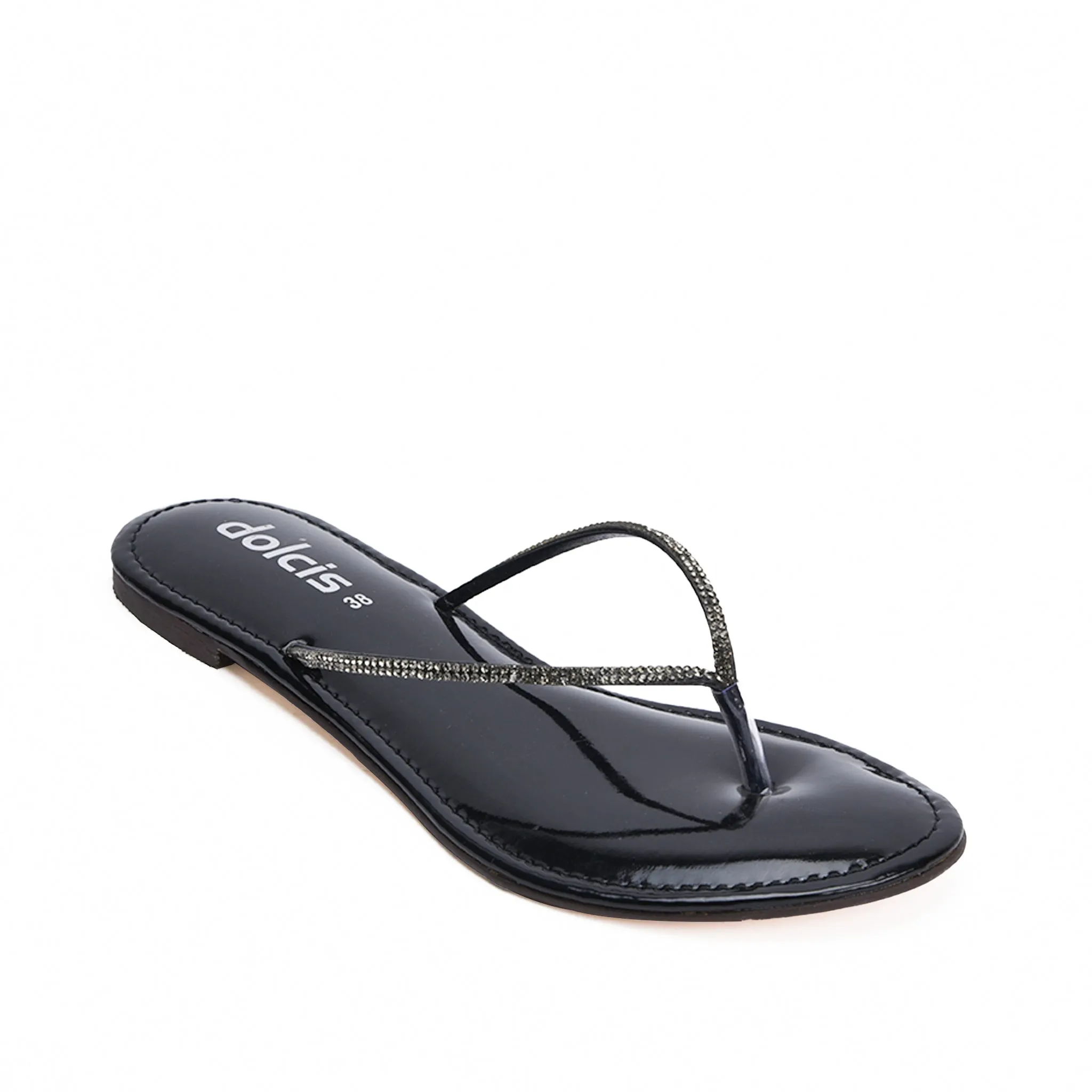 Sleek Black Patent Leather Flip Flops | 717R-C