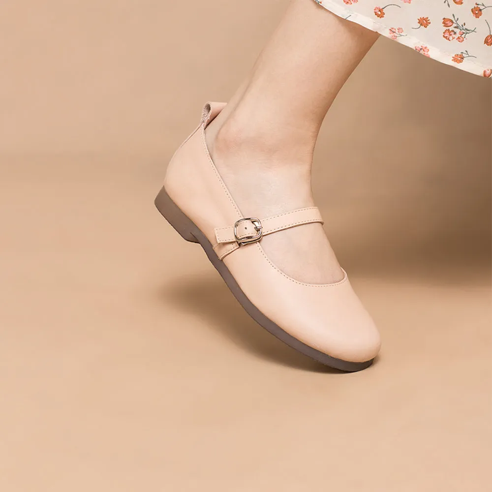 Soft Leather Mary Jane Flats Handmade Yellow/Pink