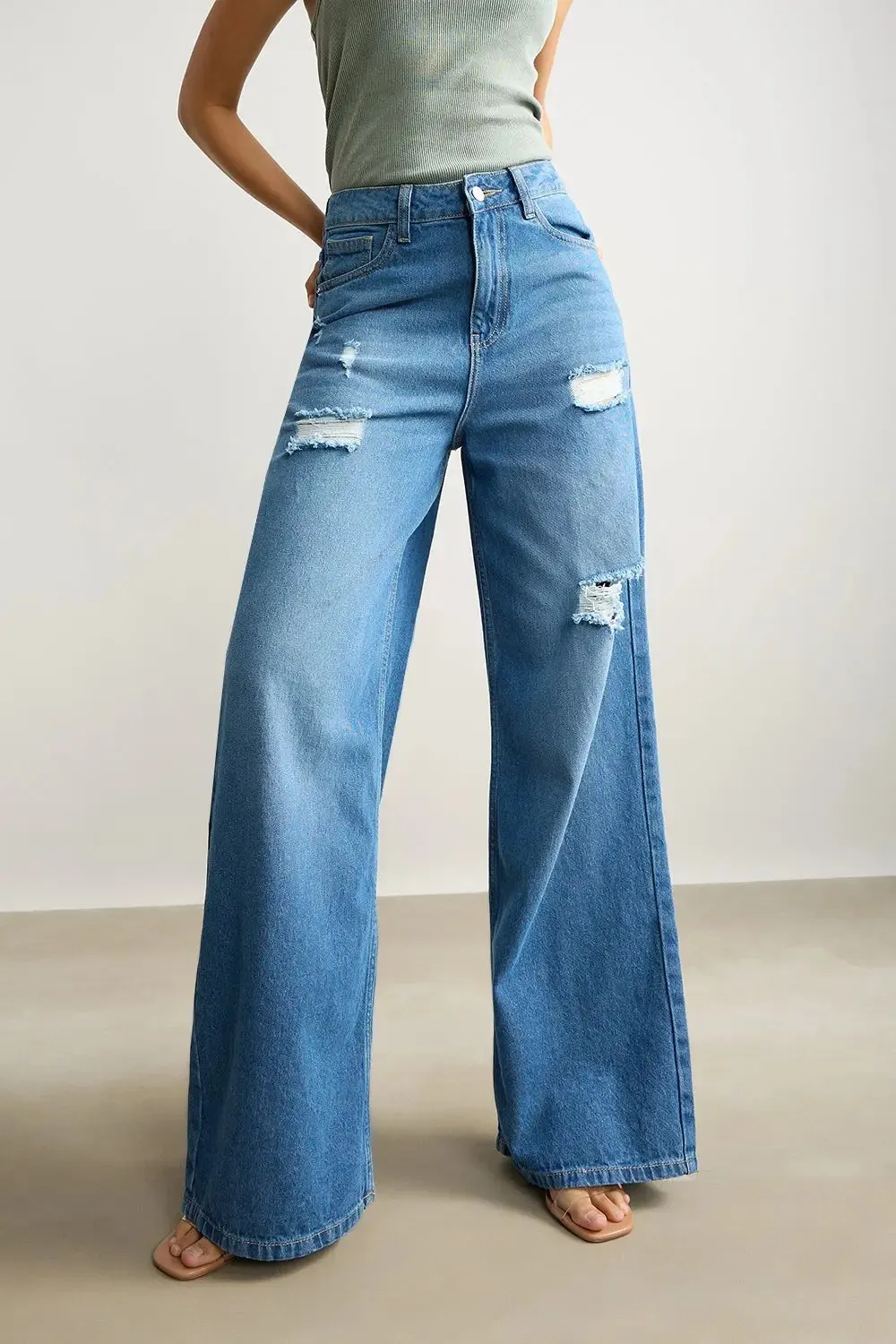 Soft Sapphire Curve Wide Leg Jeans