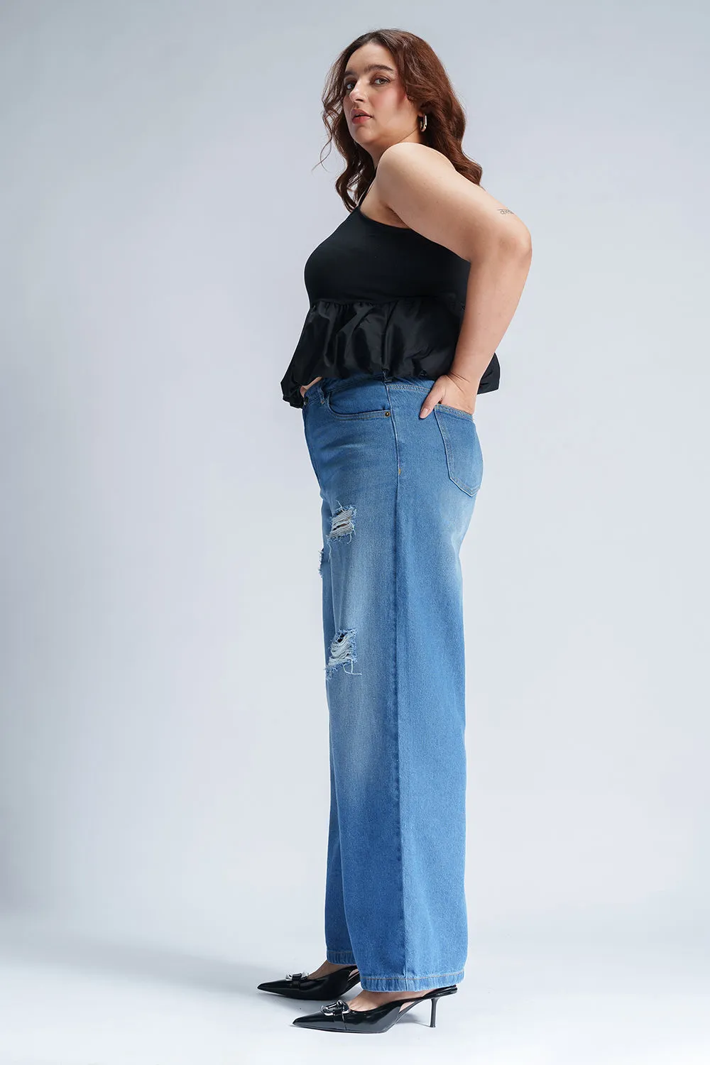 Soft Sapphire Curve Wide Leg Jeans