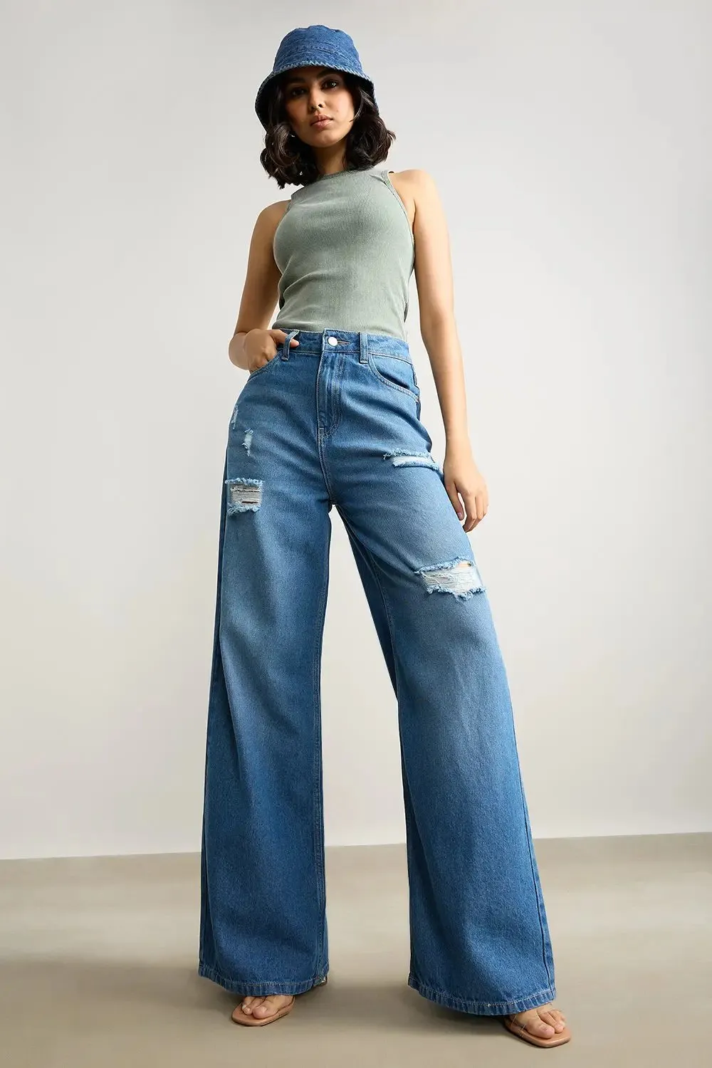 Soft Sapphire Curve Wide Leg Jeans