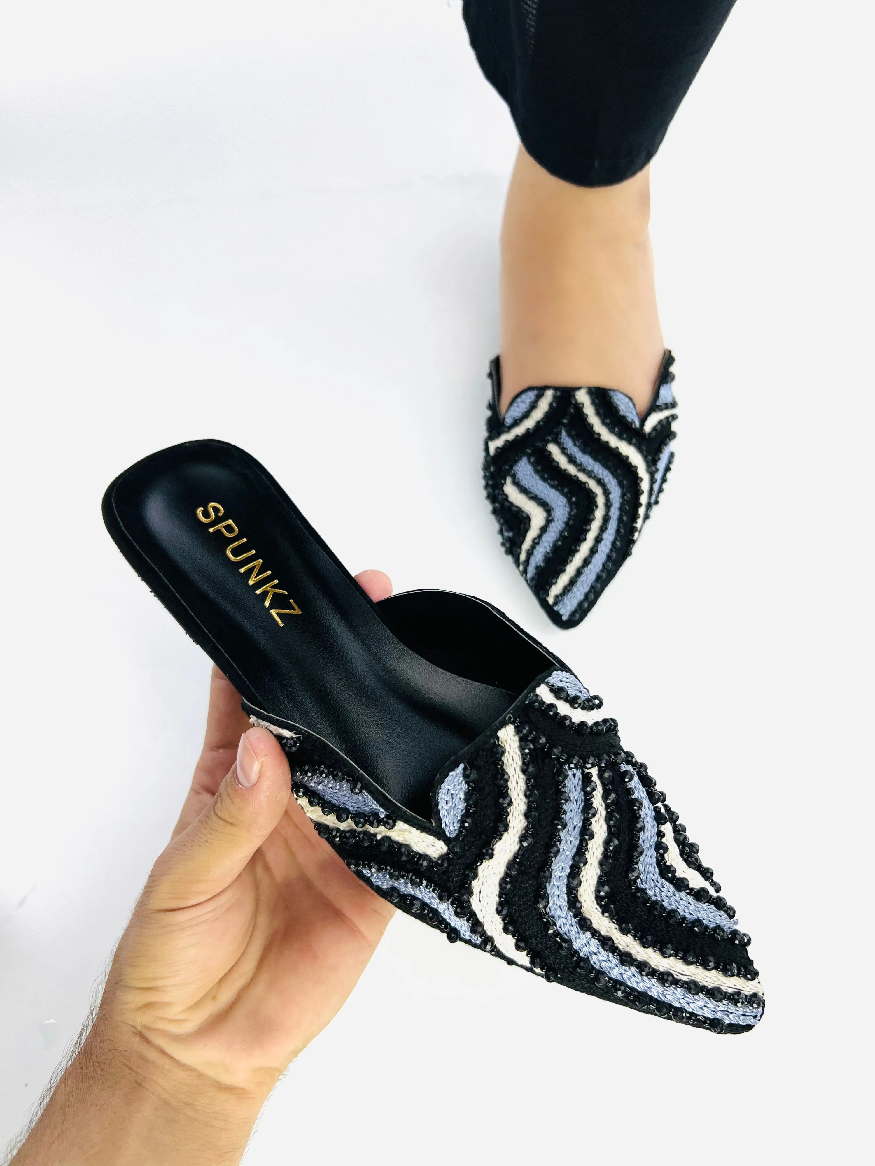 Spunkz Women Black Wedding Slip-Ons Flat Mules