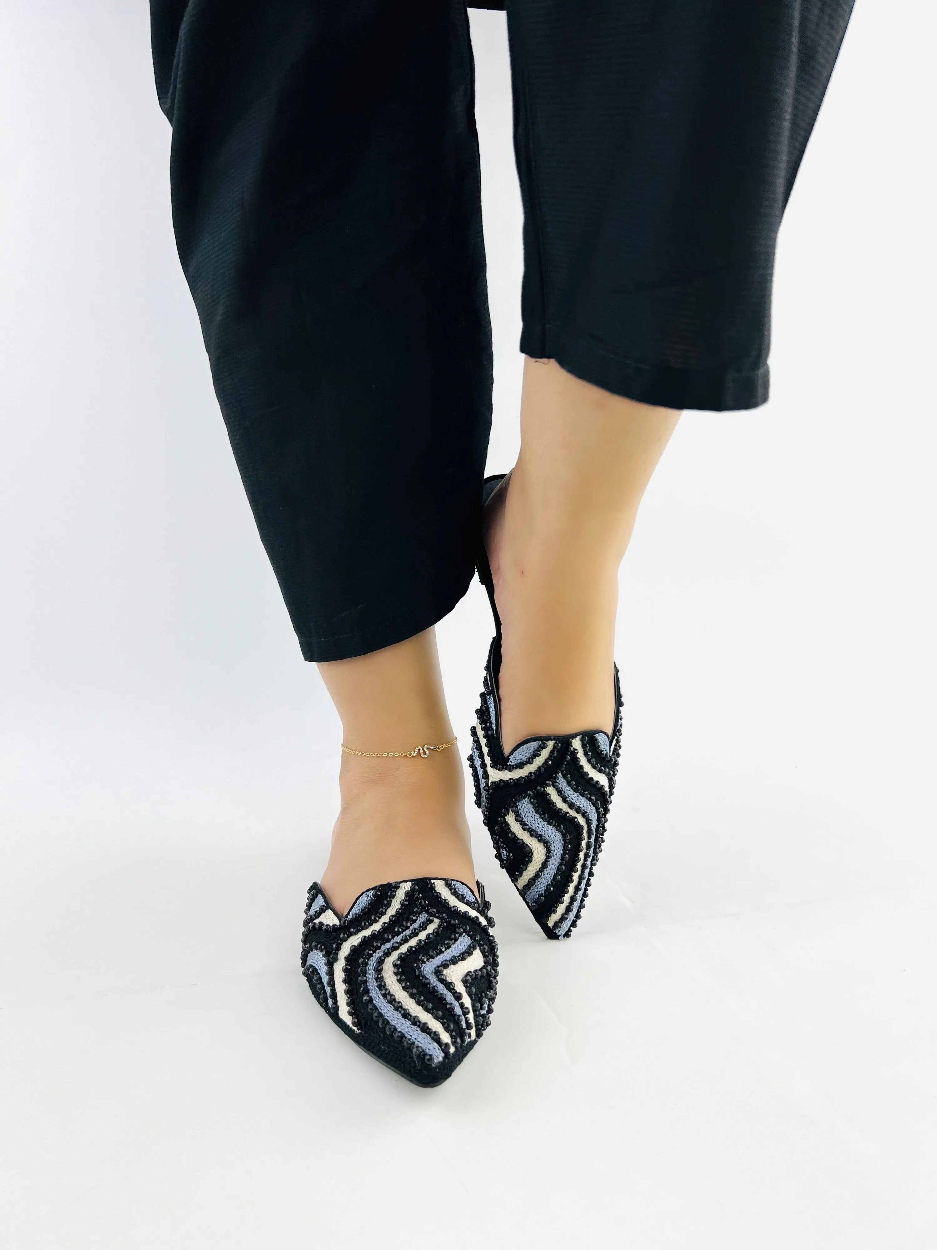 Spunkz Women Black Wedding Slip-Ons Flat Mules