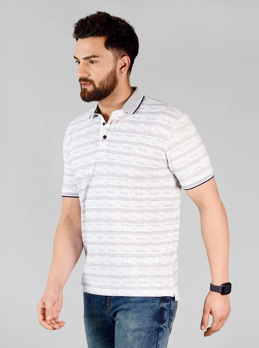 Star White Printed Slim Fit Polo T-shirt | JadeBlue