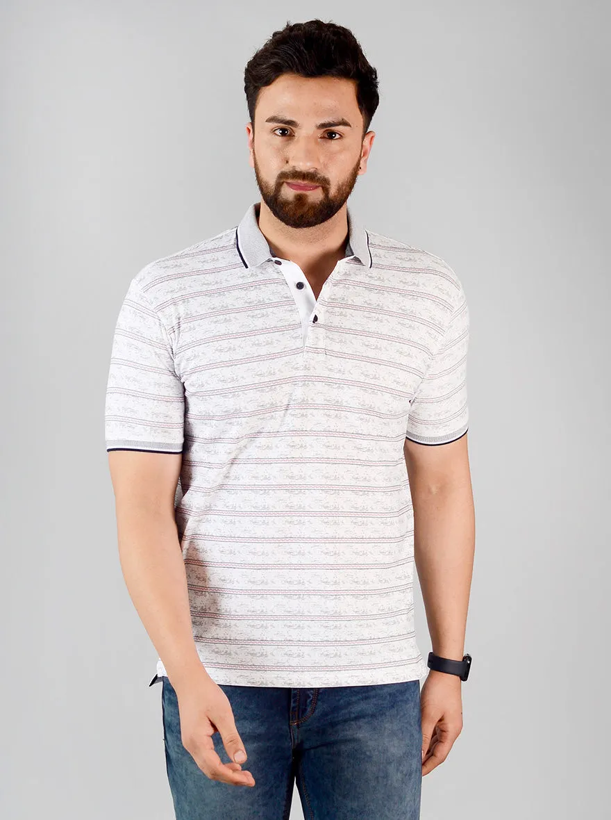 Star White Printed Slim Fit Polo T-shirt | JadeBlue