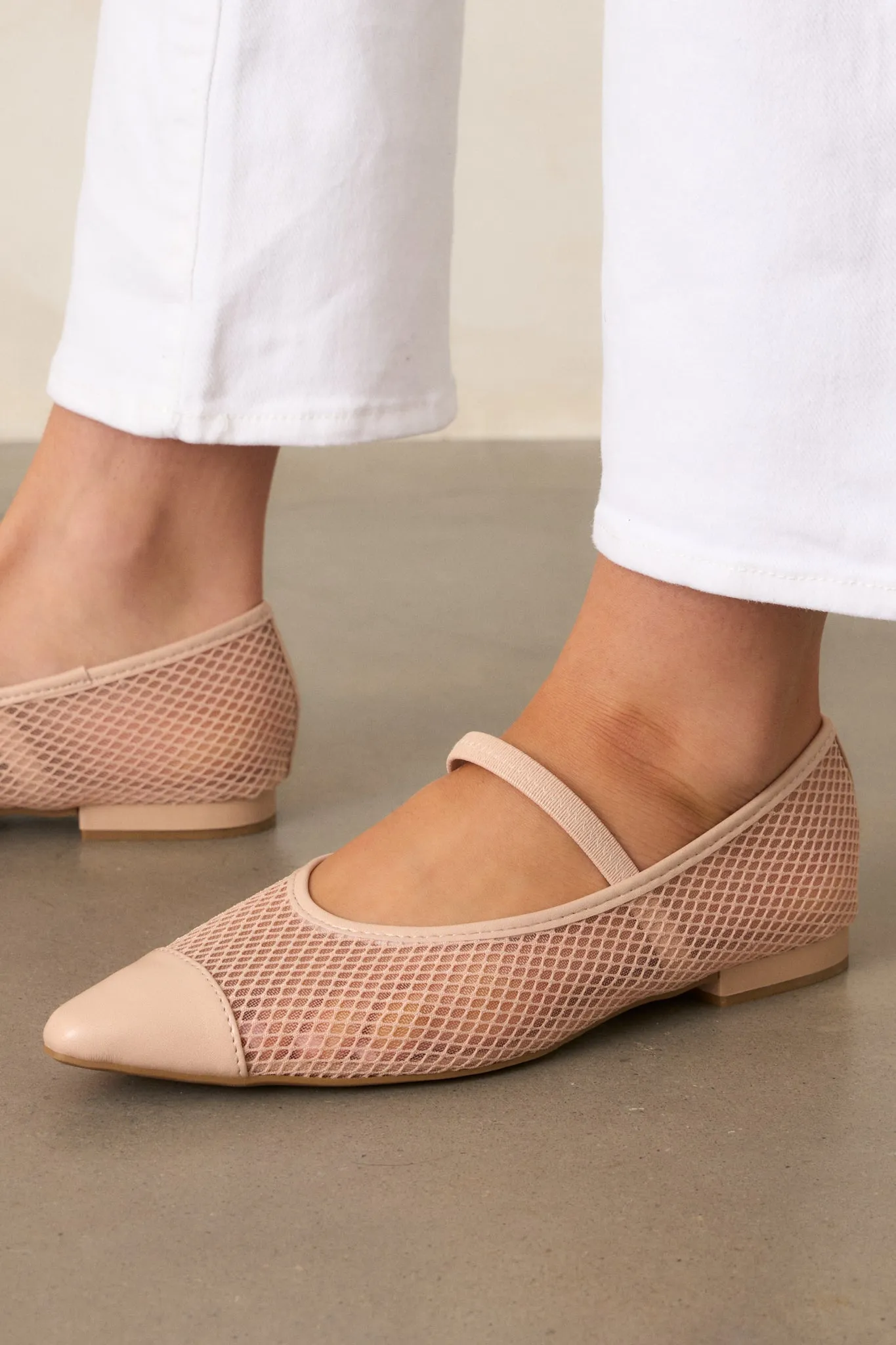 Sunset Mirror Beige Mesh Fishnet Flats