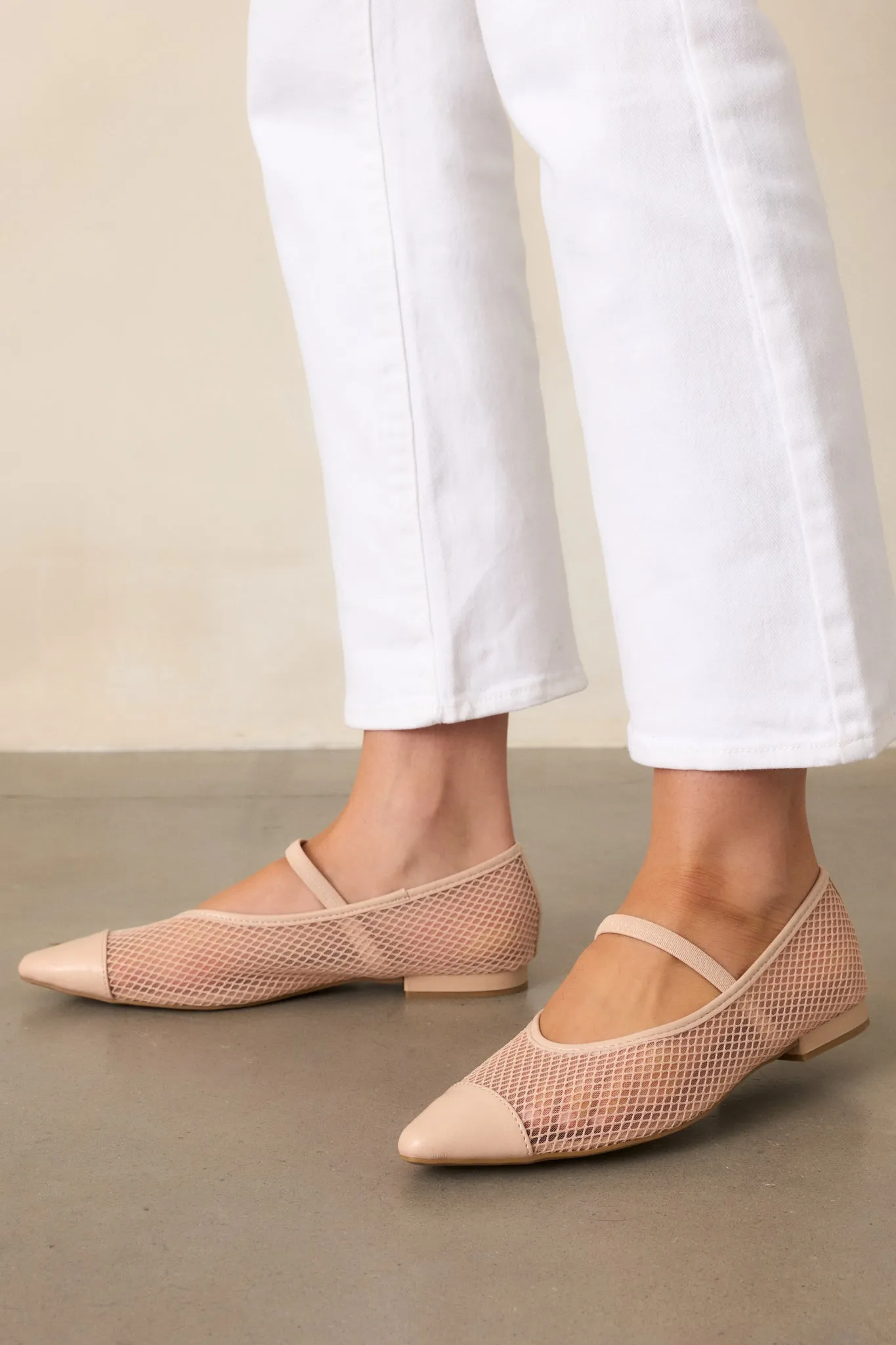 Sunset Mirror Beige Mesh Fishnet Flats