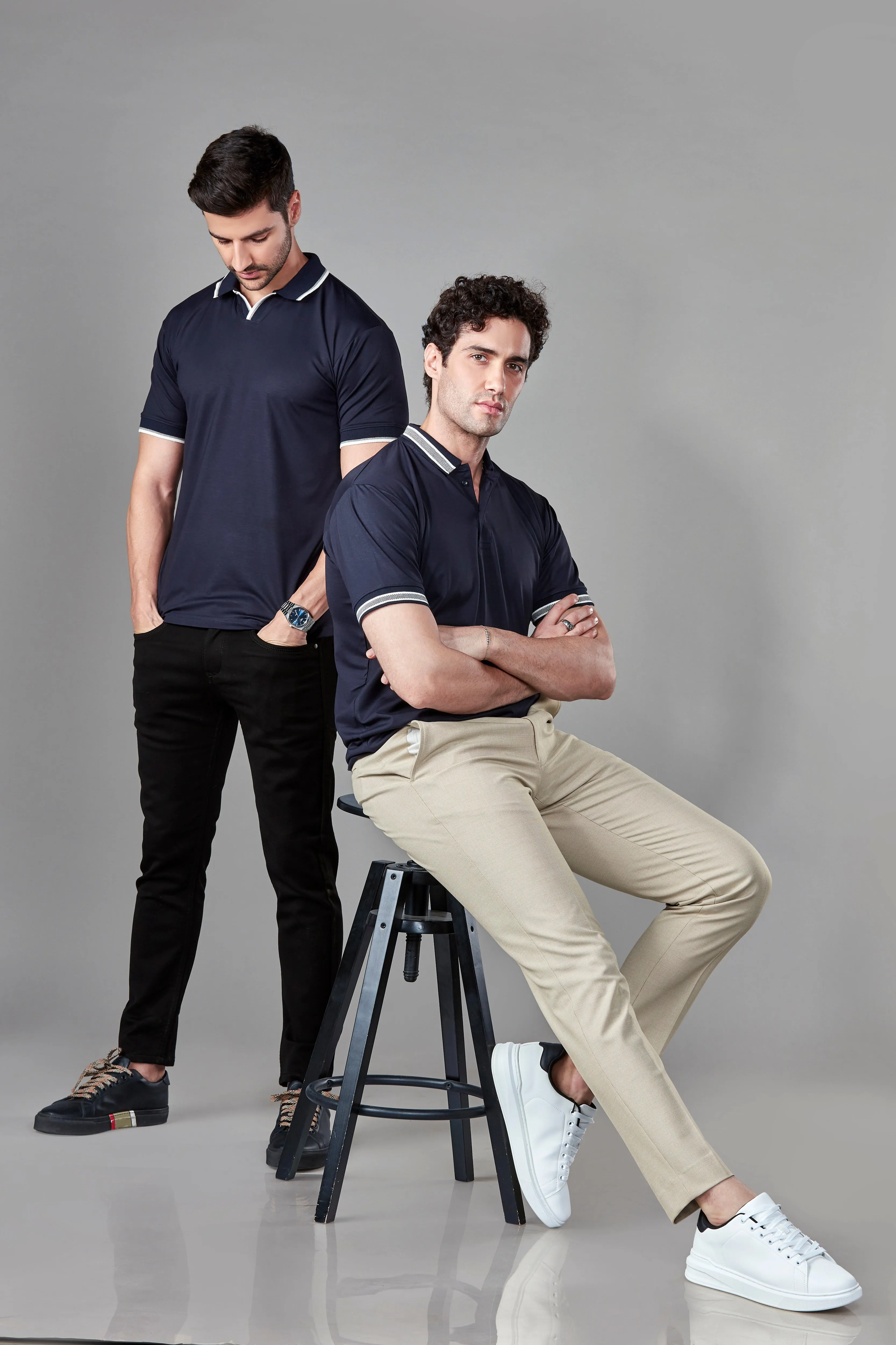 Tencel Stretch Polo in Deep Blue and Contrast trims