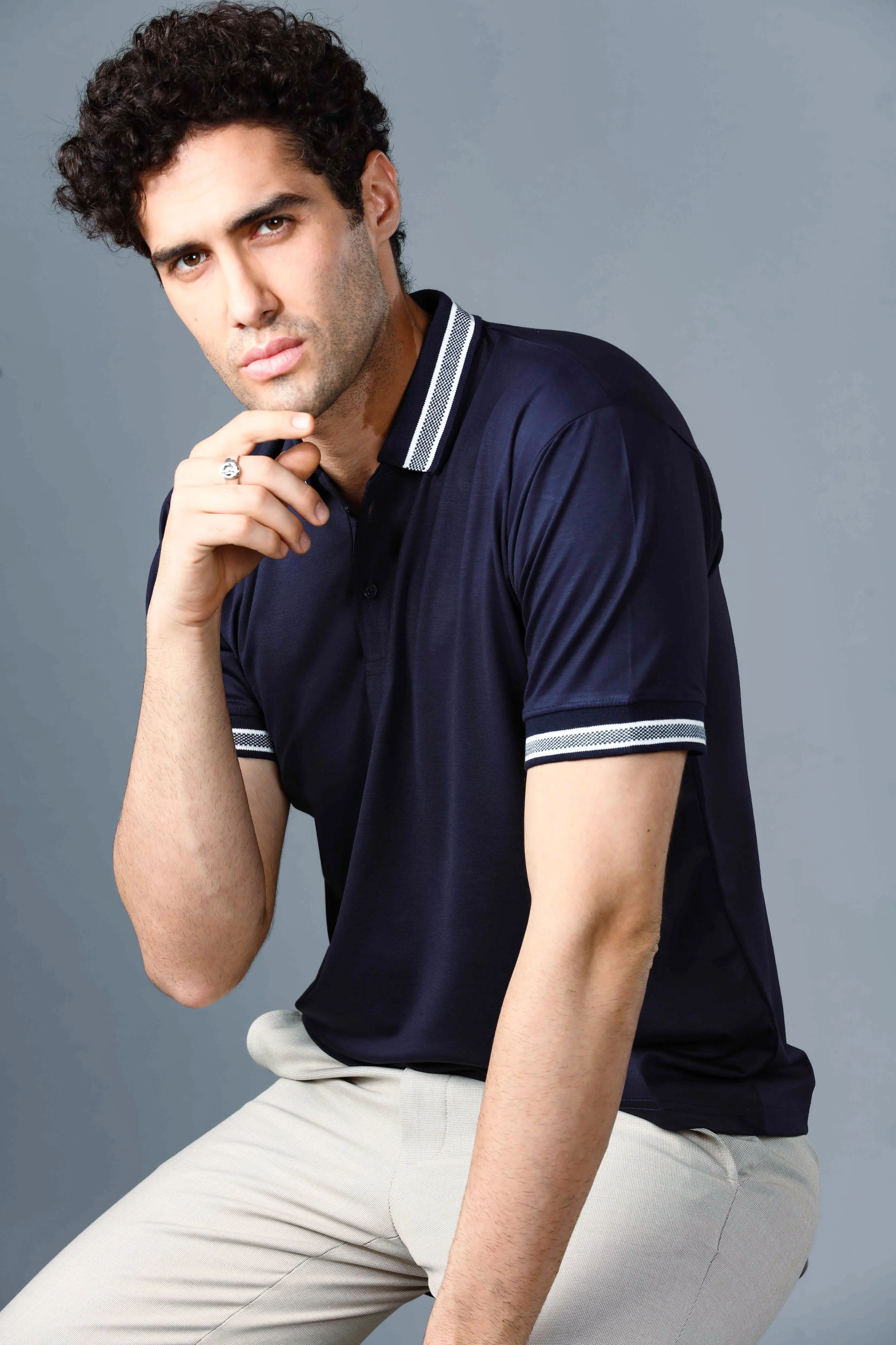 Tencel Stretch Polo in Deep Blue and Contrast trims