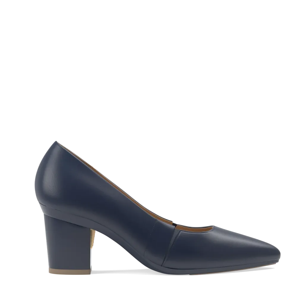 The Panel Pump - Navy Leather   Block Heel Kit 3 Navy - FINAL SALE