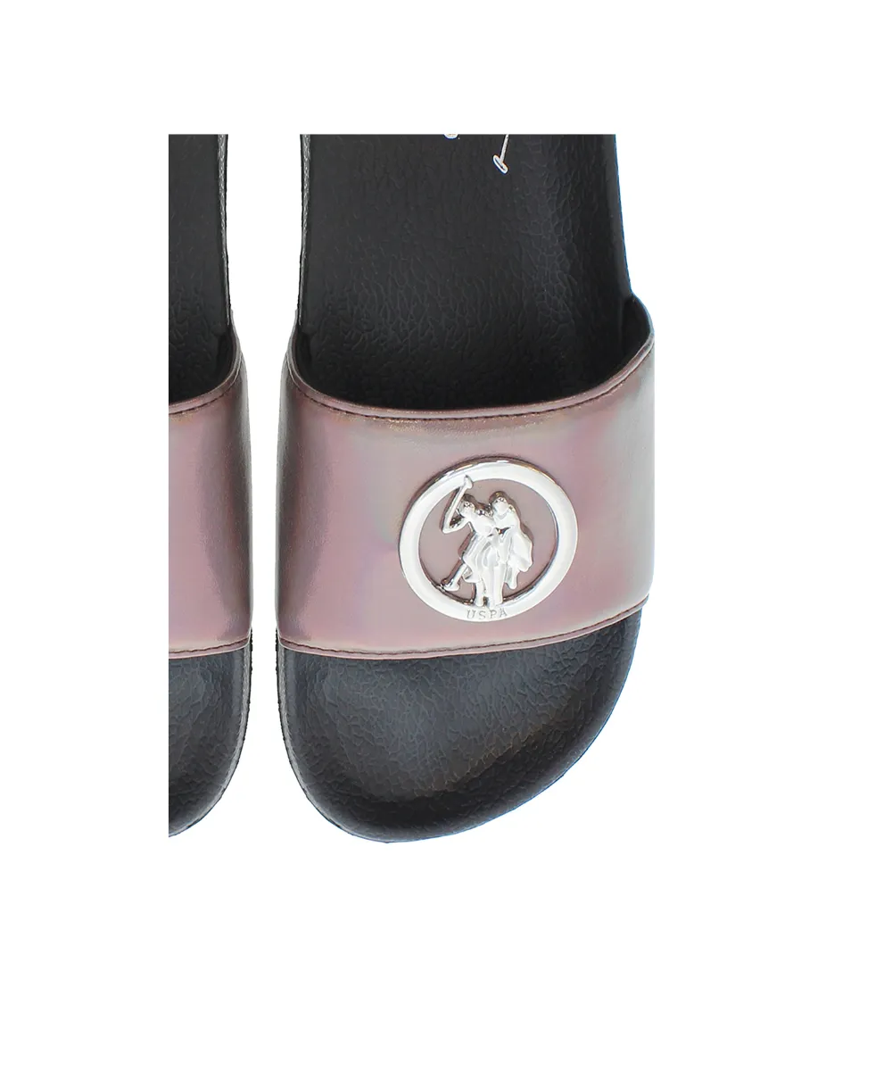 US POLO WOMENS SLIDERS WITH USPA ACCESSORY ON THE UPPER AND EVA OUTSOLE