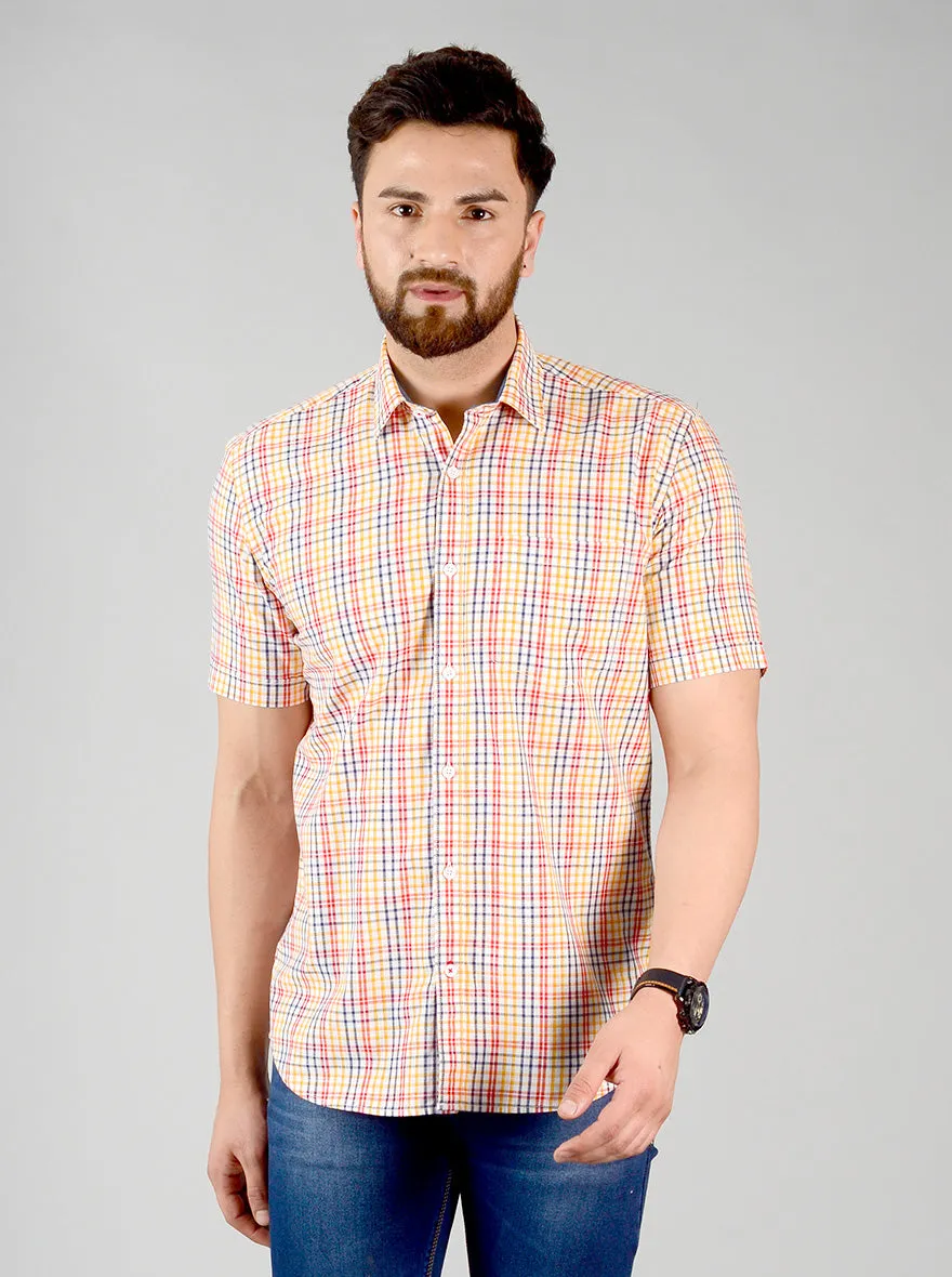 Vibrant Yellow Checked Slim Fit Casual Shirt | Greenfibre