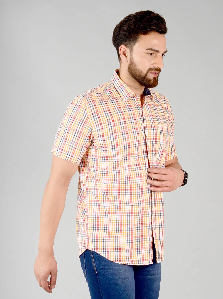 Vibrant Yellow Checked Slim Fit Casual Shirt | Greenfibre