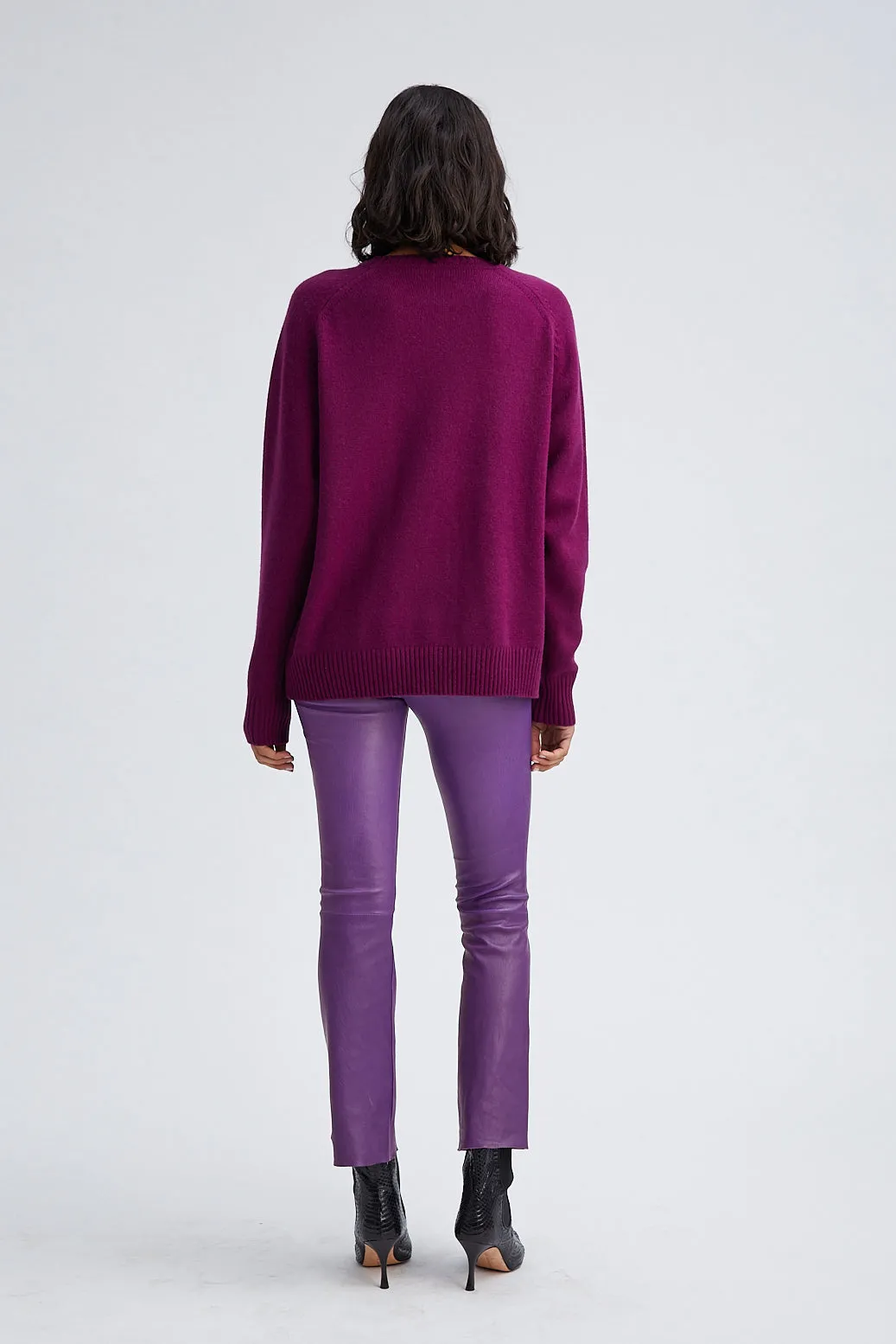 Violet Leather Ankle Flare Leggings