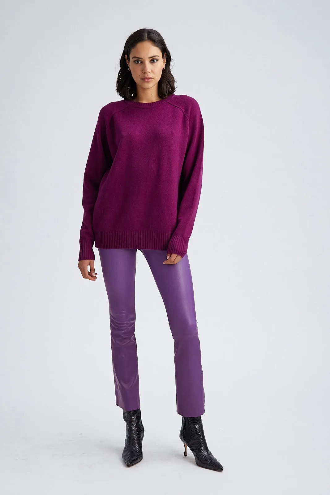 Violet Leather Ankle Flare Leggings