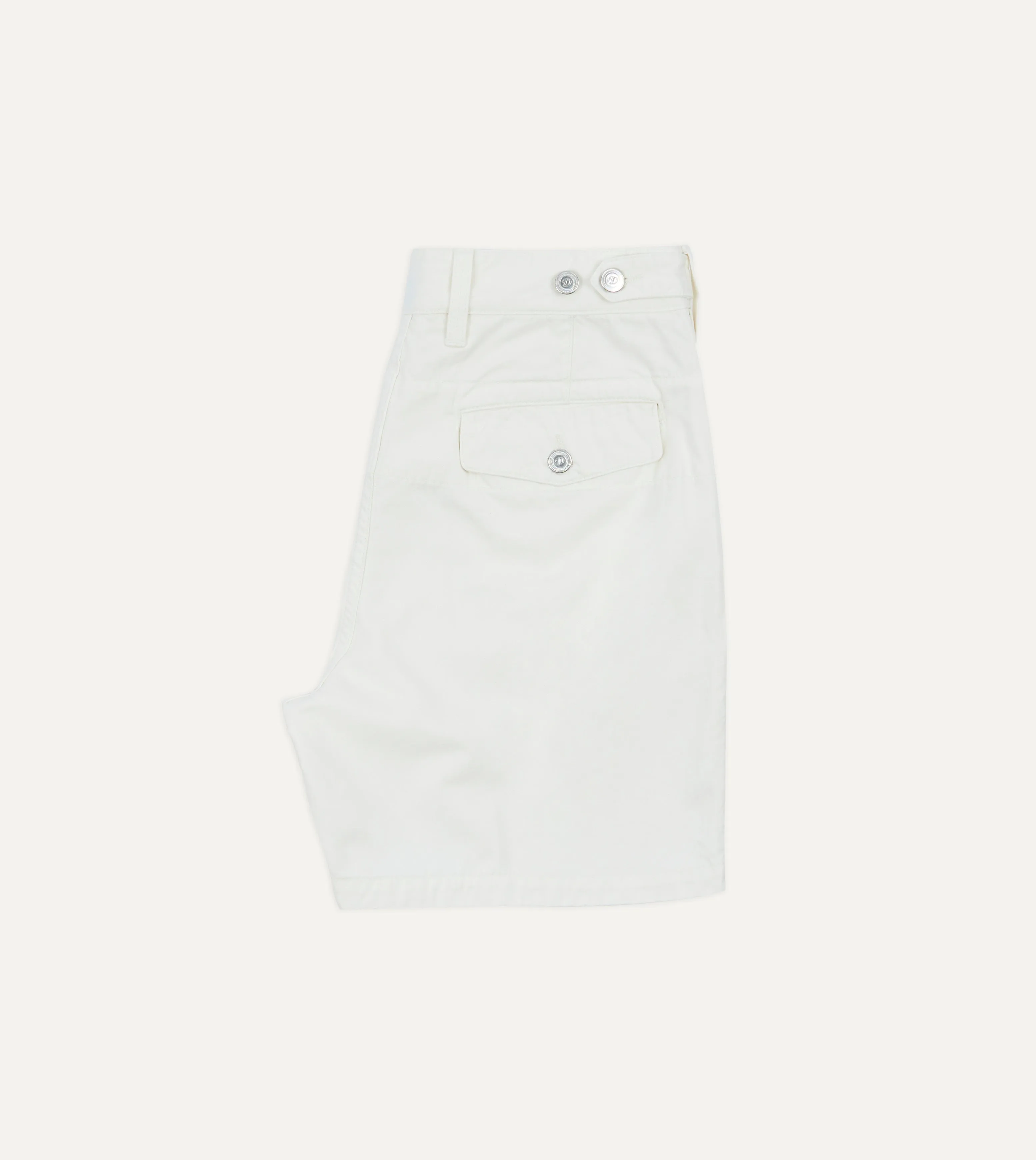 Washed Ecru Cotton Twill Single-Pleat Shorts