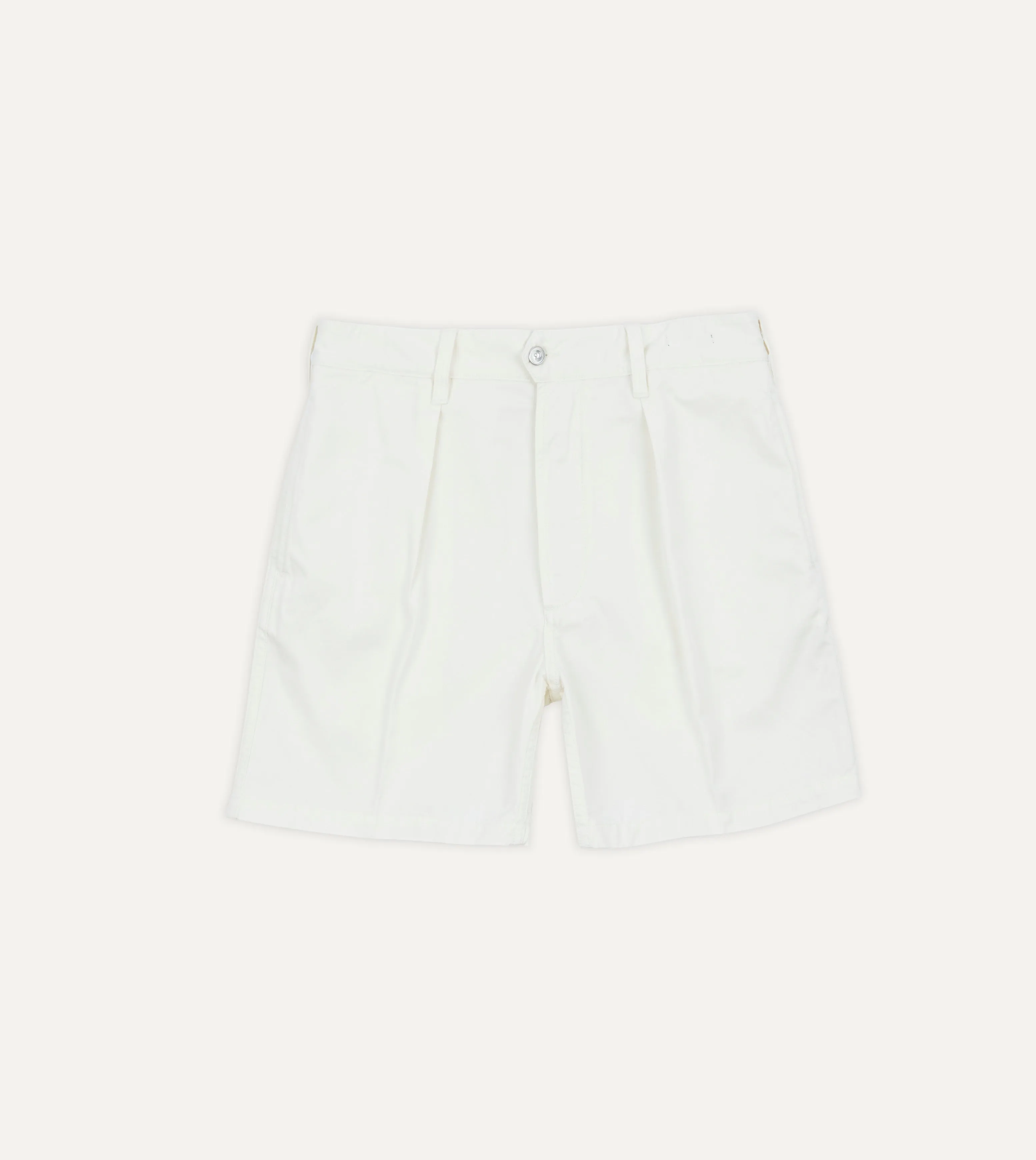 Washed Ecru Cotton Twill Single-Pleat Shorts