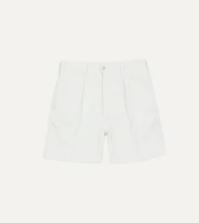 Washed Ecru Cotton Twill Single-Pleat Shorts