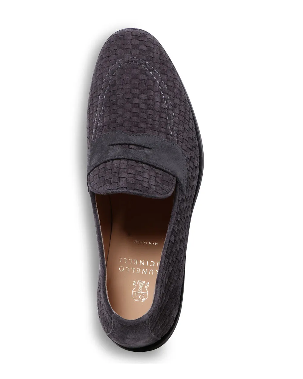 Woven Suede Penny Loafer in Seal Grey